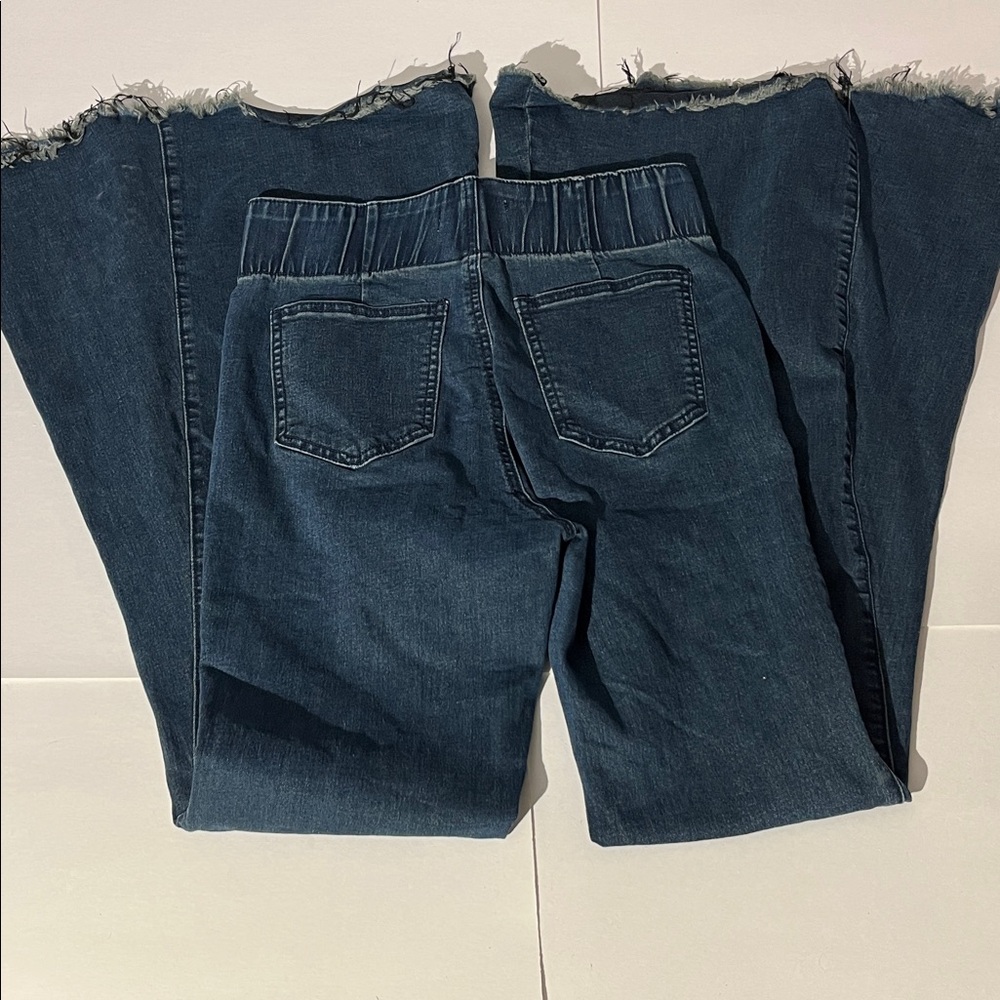 Three Bird Nest Bellbottoms Denim Jeans sz Medium Dark Wash Retro Flares Anthro - Picture 6 of 8